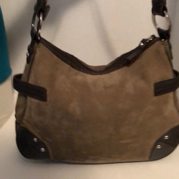 Wilsons Suede Leather Shoulder Handbag Brown Green - Picture 7 of 8